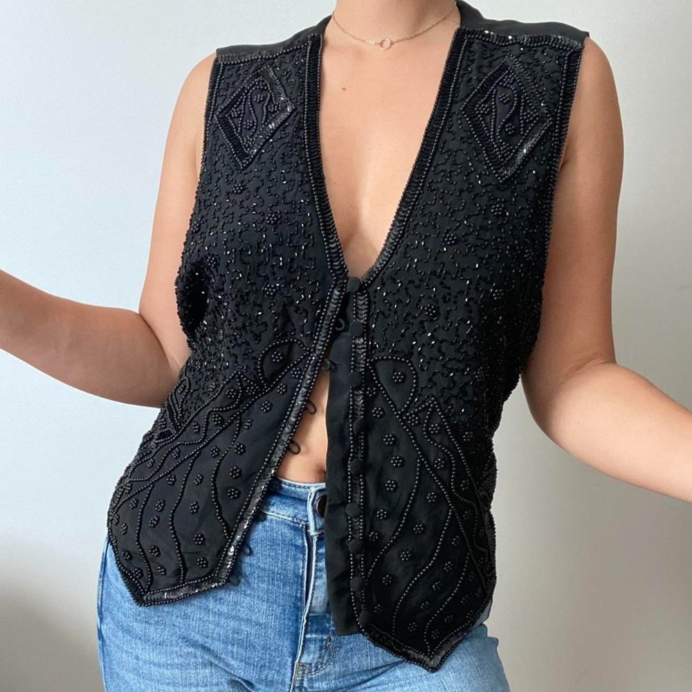 Spenser Jeremy black beaded silk vest